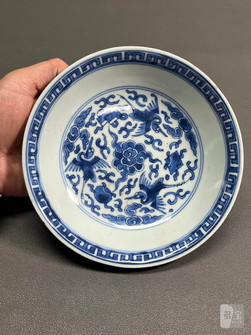 清康熙 青花云鹤纹盘 - 图4